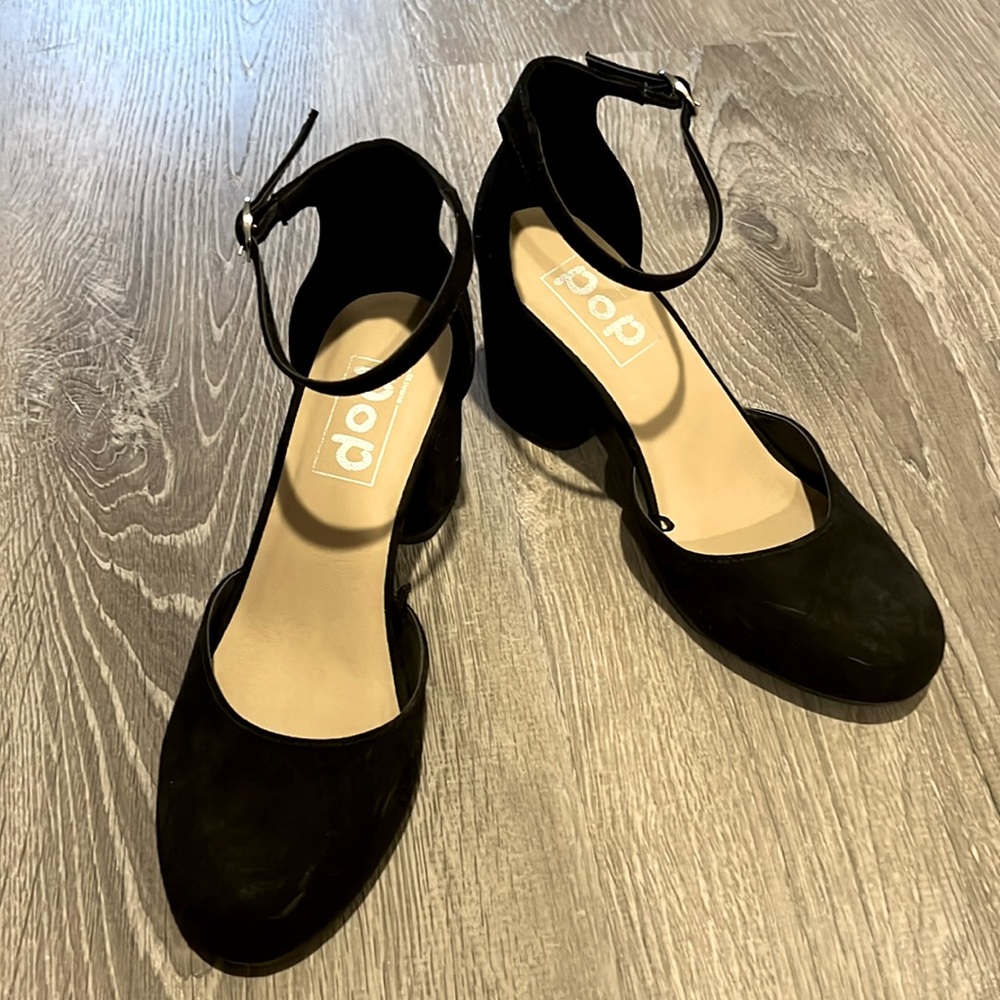 Pop Gal Suede Black Block Heels with Straps 7 Women’s shoes